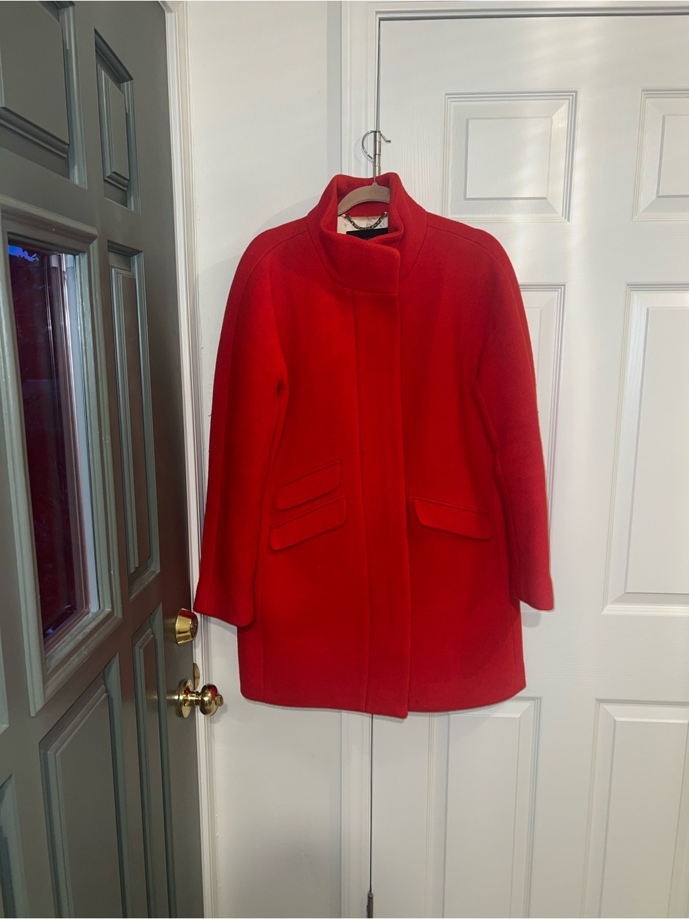 J Crew Women’s Red Wool-Blend Stand Collar Coat